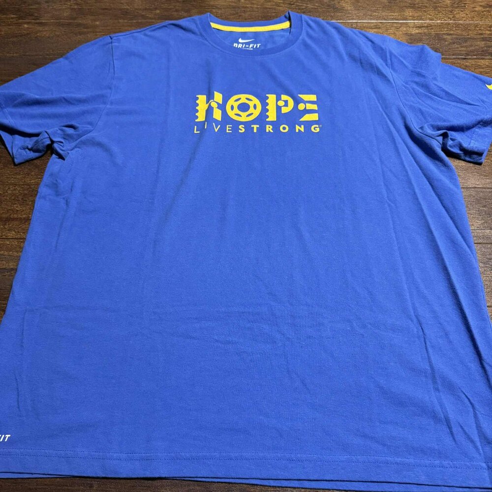 Vintage NIKE Dri-fit HOPE Livestrong Men’s XL T-shirt Blue Yellow *RARE - Picture 2 of 13